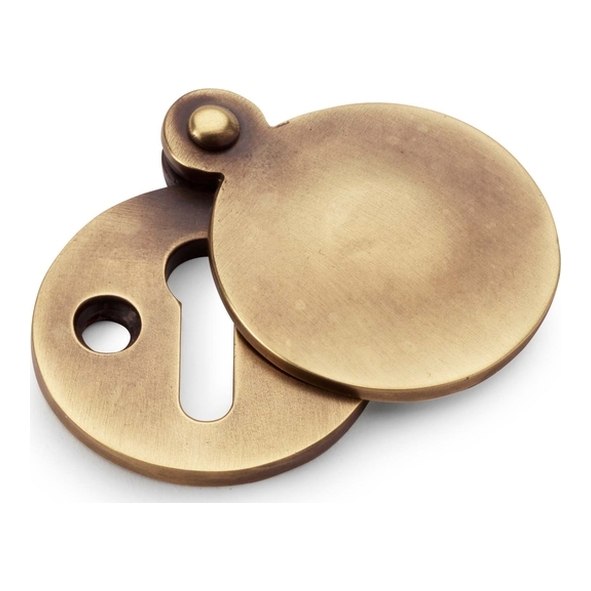 AW381-AB • For Standard Lock • Antique Brass • Alexander & Wilks Round Escutcheon with Harris Design Cover